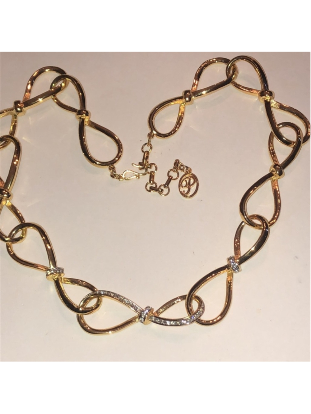 Piscitelli Elegant Vintage Gold Tone CZ Rhinestone Chain Necklace